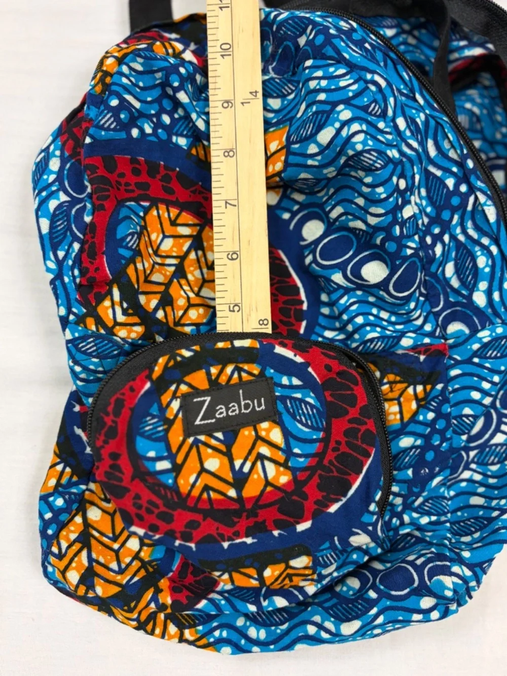 Zaabu Ankara Mini Backpack African Wax Print Blue Geometric Boho Travel Bag